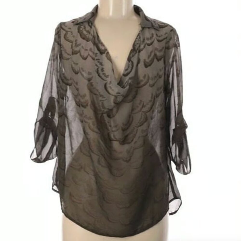 LOVESTITCH LOVE STITCH Gray Brown ish Ombre Gradient Sheer 3/4 Sleeve Top Medium